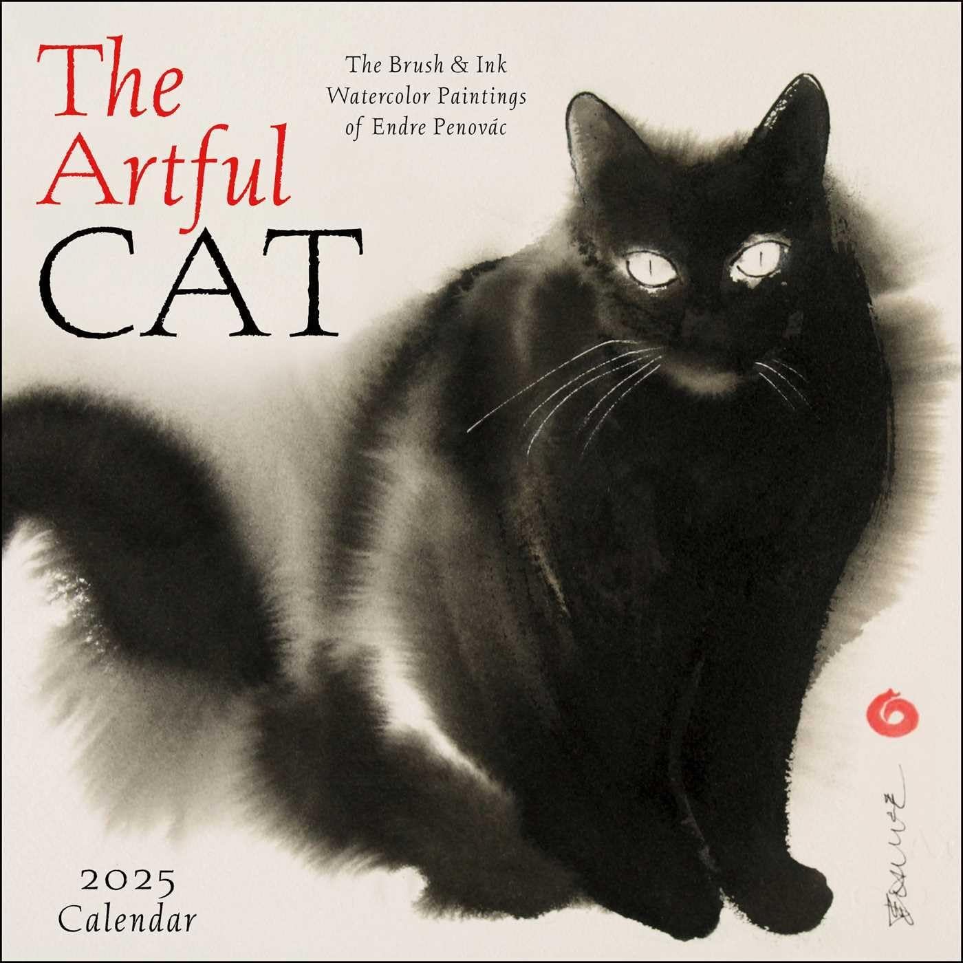 The Artful Cat 2025 Wall Calendar: Brush & Ink Watercolor Paintings by Endre Penov&agrave;c image number 1