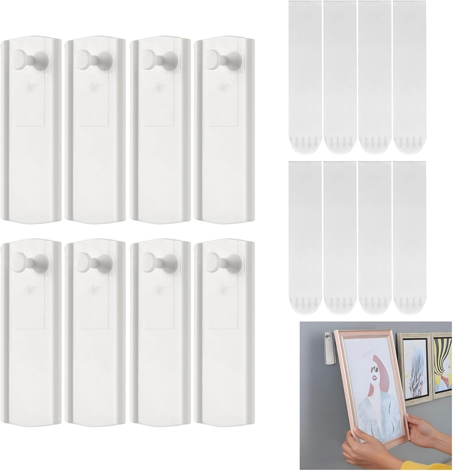 Picture Hooks, 8 Pcs Picture Hanging Strips Kits, No Nails Adhesive Hooks, Heavy Duty Sticky Hooks, Large Removable Adhesive Strips, Universal Picture Large Hangers for Kitchen Home Door Closet image number 2