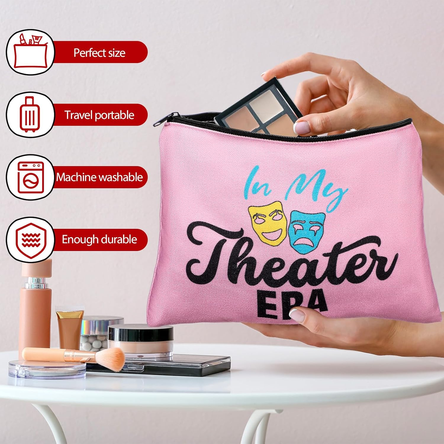 Reginary 12 Pcs Theater Makeup Bag Musical Drama Broadway Gifts Cosmetic Bag Comedy Tragedy Mask for Women Theater Lovers Actress Birthday Graduation Travel Zipper Pouch, Multicolor, Theater image number 1