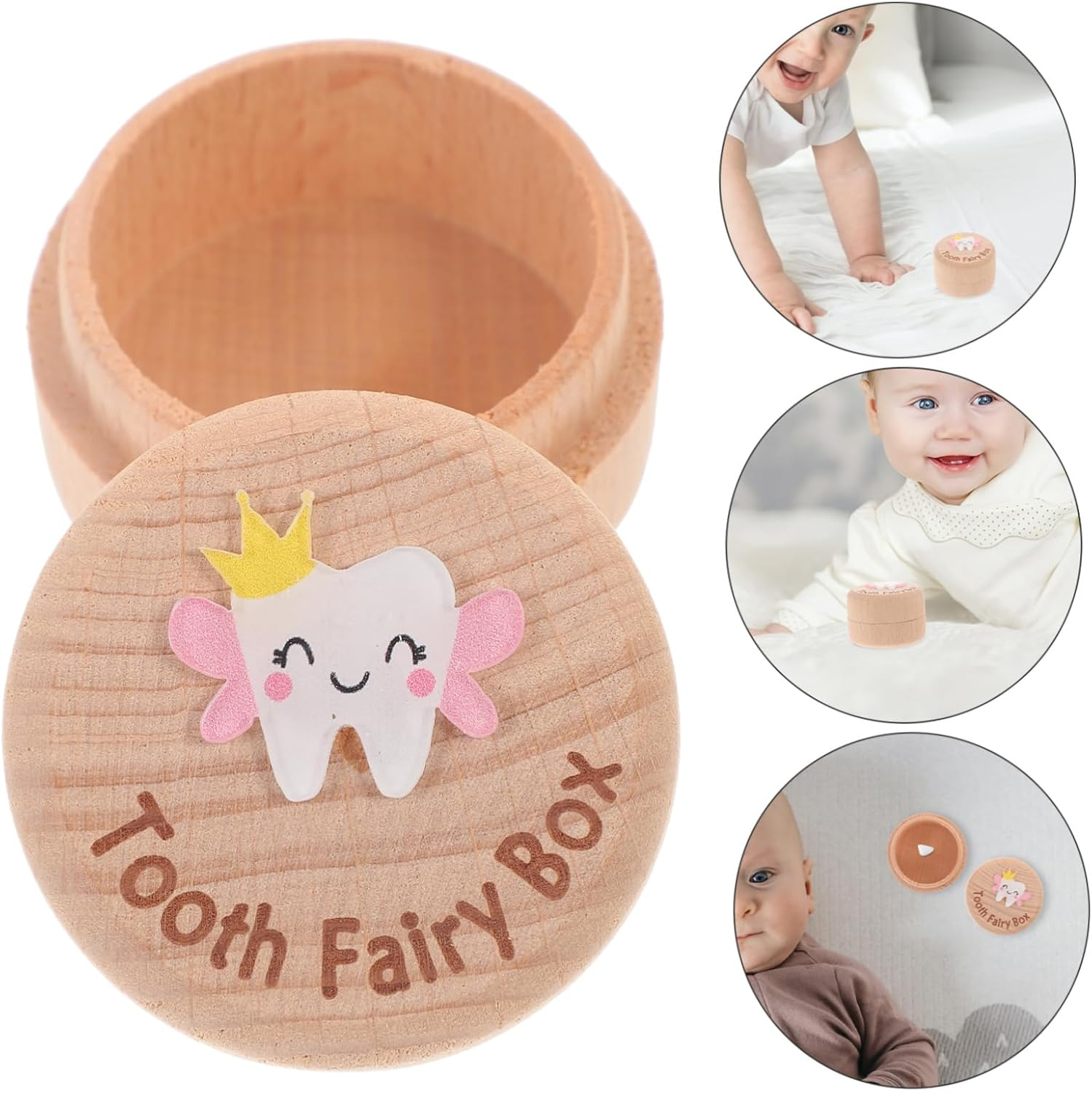 GARVALON Handcrafted Wooden Tooth Box Fetal Hair Saver Boys and Girls Tooth Collector Storage Box image number 1