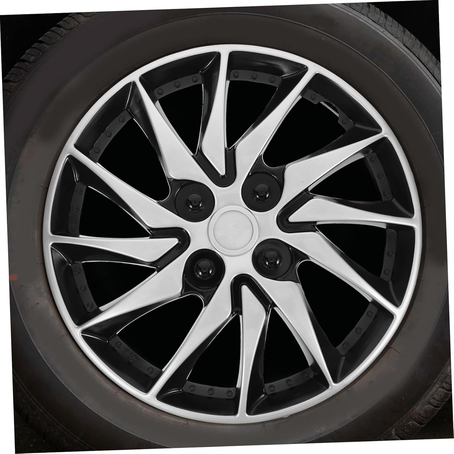 PRETYZOOM 14 Inch Car Hubcap Cover Silver Black, Automotive Wheel Hub Center Cap Replacement for SUV Truck Cars, Sturdy Steel Rim Decorative Wheel Cover for All-Season Use image number 3