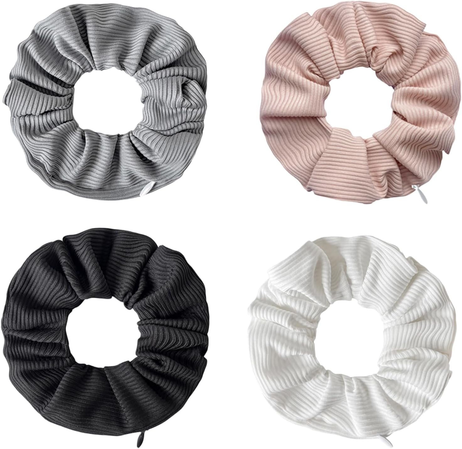 4Pcs Pocket Scrunchies Hidden Zipper Hair Ties Key Storage Bag Stash Ponytail Holder with Secret Compartment for Women Thin Fine Curly Hairs (Mixed Colors) image number 5