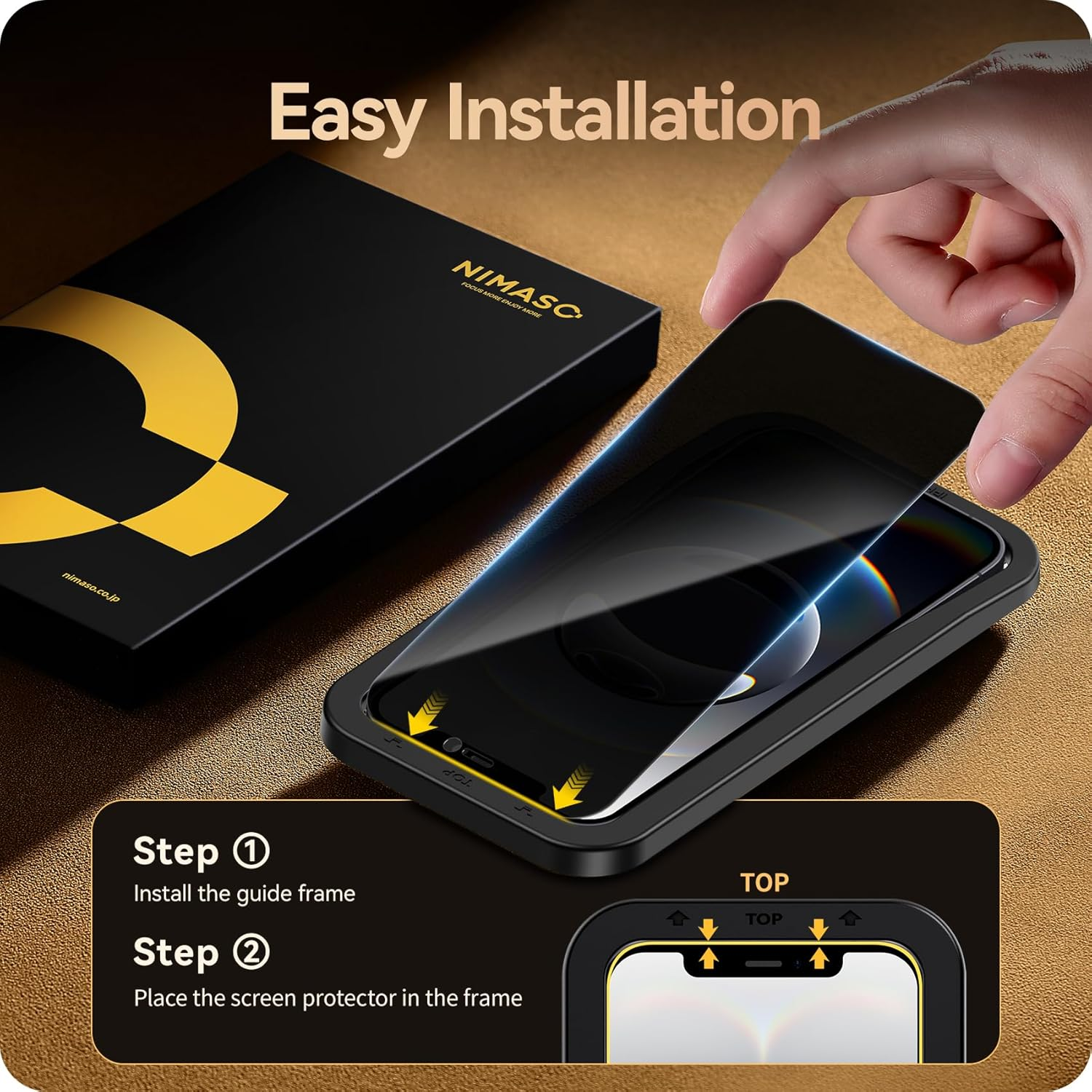 NIMASO for Iphone 16E/14/13/13 Pro Screen Protector Privacy, 2 Pack 9H Hardness Anti-Spy Tempered Glass, Military Grade Shatterproof, Anti-Scratch, with Easy Installation Kit(6.1 Inches) image number 2