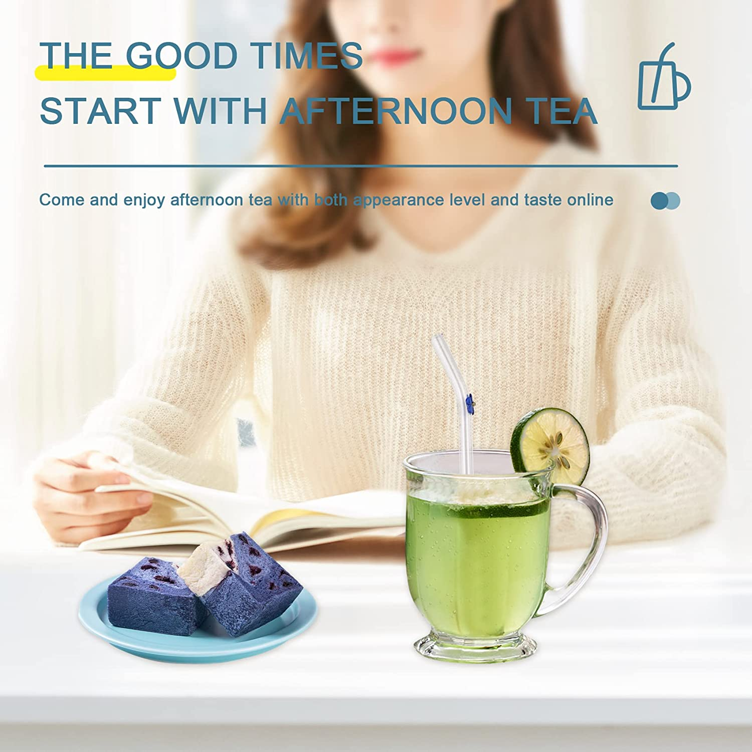 DUMING-IN 6 Pcs Reusable Glass Straws with 2 Cleaning Brushes, Cute Colorful Flower Glass Straw Shatter Resistant, Reusable Straws Dishwasher Safe for Smoothies, Milkshakes, Juices, Teas