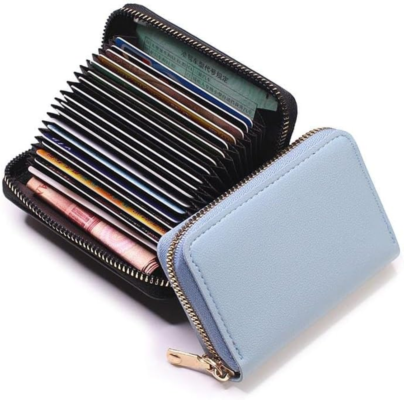 20 Cards Portable Leather Card Holder, Credit Card Bank Card ID Card Holder with a Lots of Space,Easy to Carry Leather Small Business Card Case for Woman and Men with a Full around Zipper