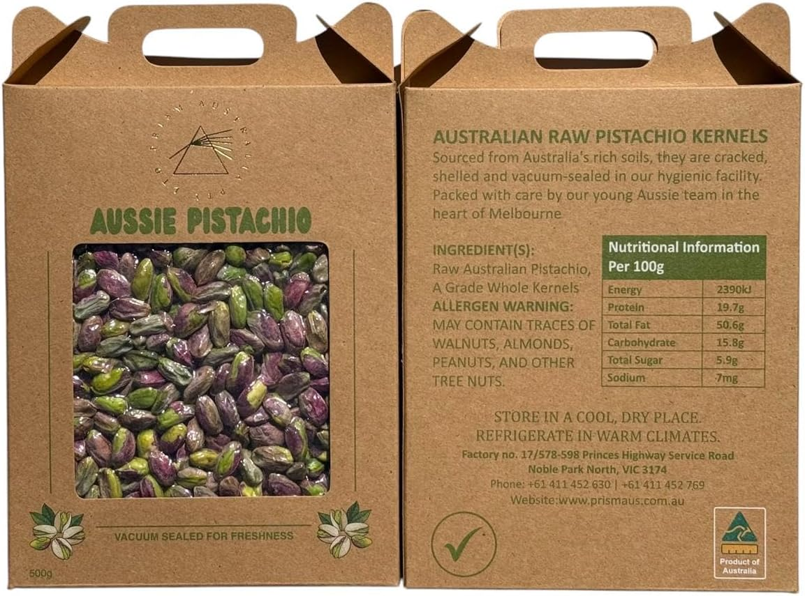 Raw Australian Pistachio Kernels I Premium Grade I Vacuum Sealed Nuts I Fresh, Crunchy I Perfect for Baking and Dubai Chocolate I Natural, No Additives, No GMO, Vegan-Friendly. (500 Grams) image number 1