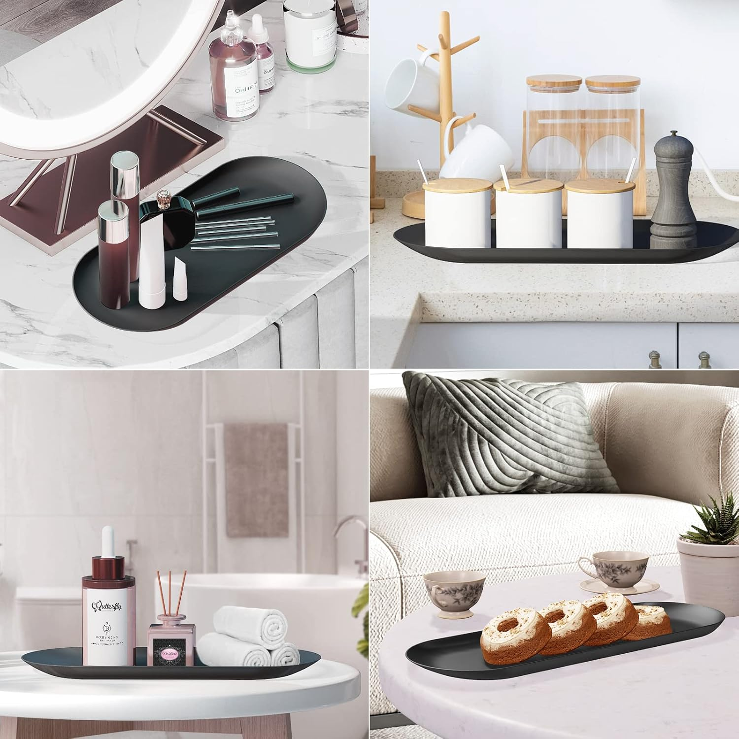 Black Bathroom Vanity Tray, Oval Small Decorative Serving Tray, Jewelry Dish Metal Trinket Tray, Perfume Candle Key Towel Storage Tray (Black, 30Cm 1 Pcs) image number 6