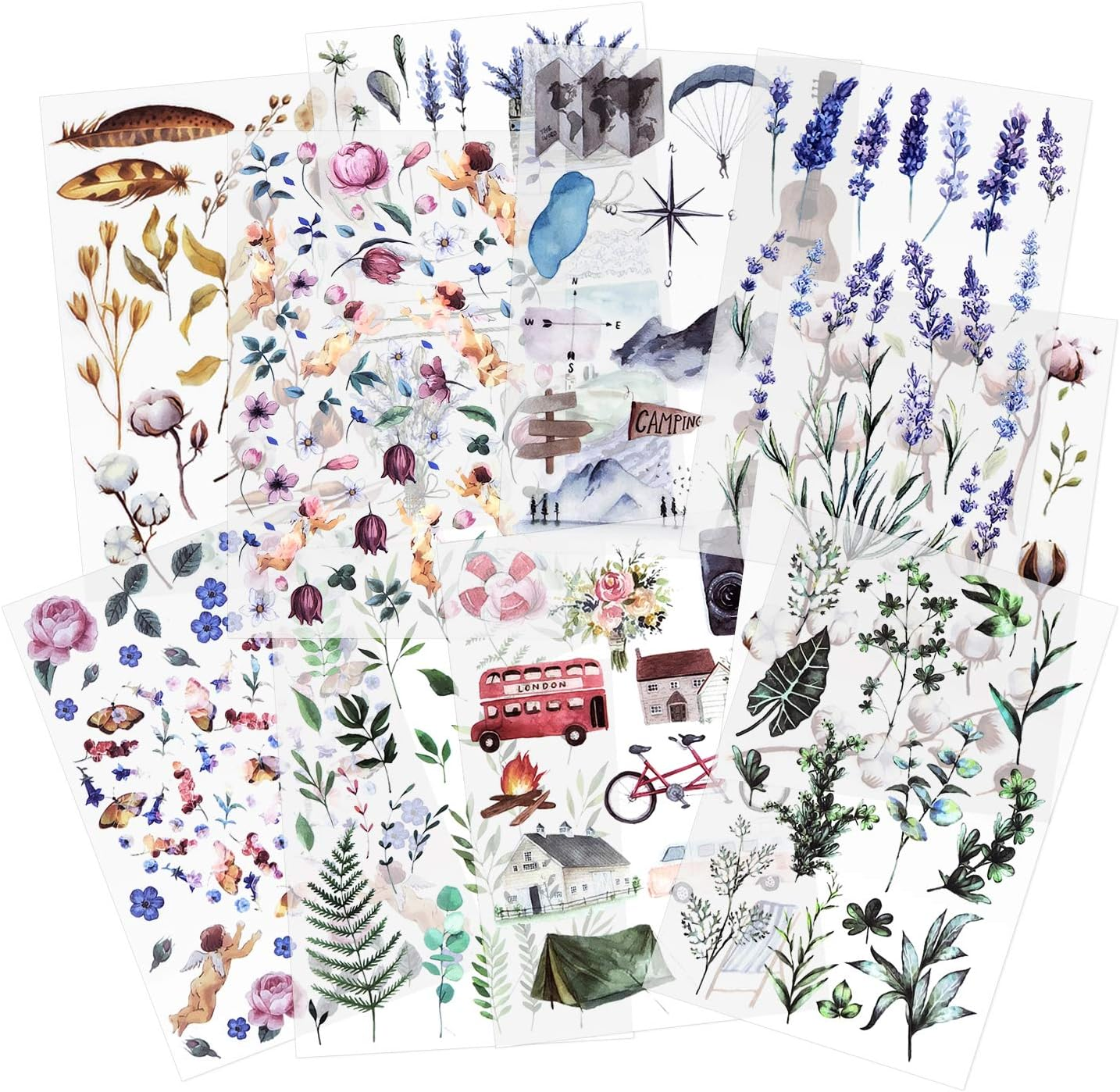 12 Sheets Rub on Transfer Sticker Scrapbook Sticker Jounal Sticker for Adult Sticker of Sewing Handicraft Decor Sticker for Card Making Diary Album DIY Art and Craft (Village)