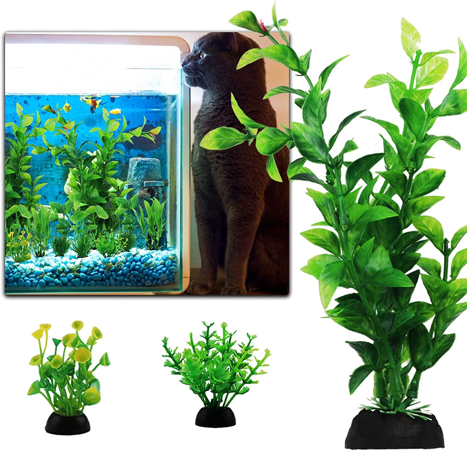 Pietypet Fish Tank Accessories Green Plants, 10Pcs Green Fish Tank Decorations, Aquarium Decor Plastic Plants image number 5