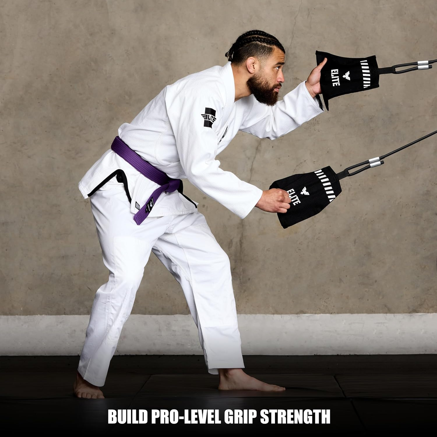 Elite Sports Jiu Jitsu Grip Trainer Simulate Gi - Resistance Band Grip Strength Trainer for BJJ MMA Judo & Grappling Training
