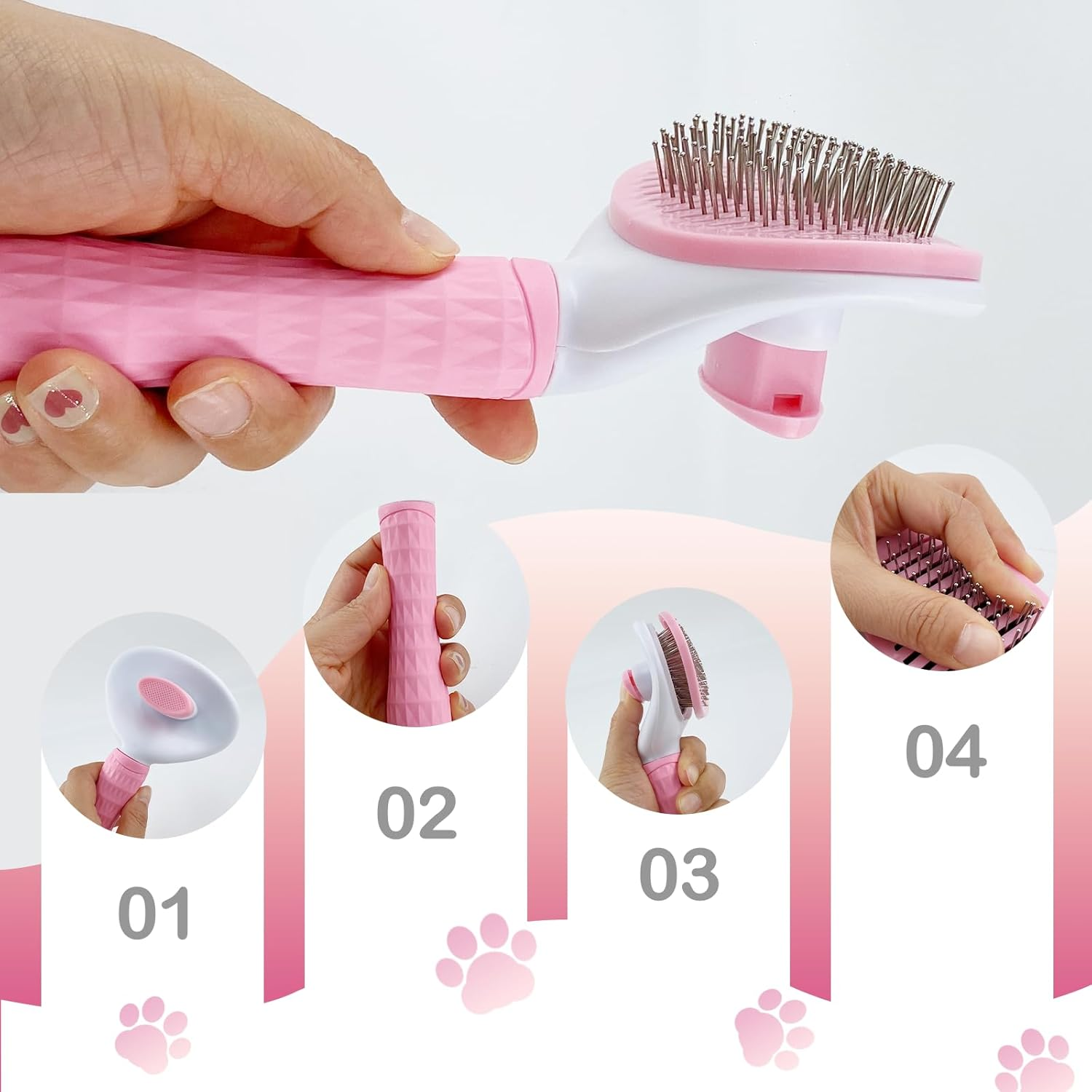 Cat Brush, Dog Brush, Pet Brush with Nail Clippers, Nail Files for Dogs, Cats, Clean Pet Hair from the Brush with One Button, for Long Hair and Short Hair image number 1