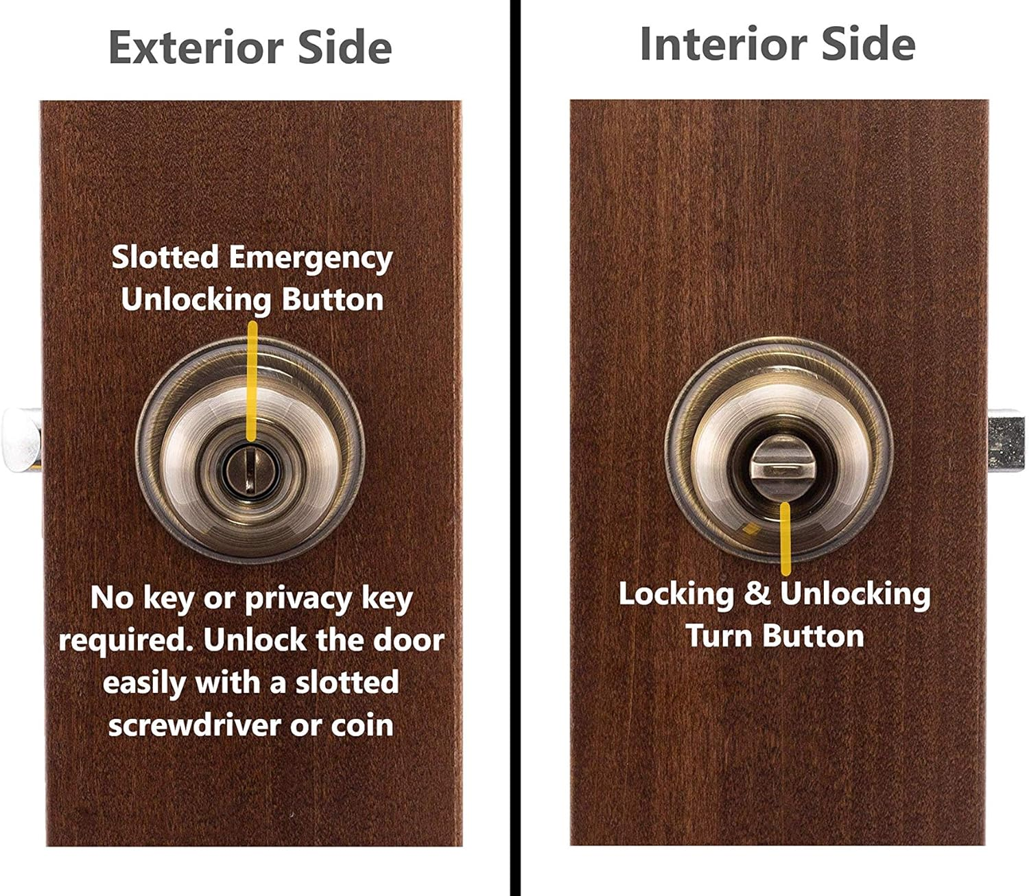 Copper Creek BK2030AB Ball Door Knob, Privacy Function, 1 Pack, in Antique Brass