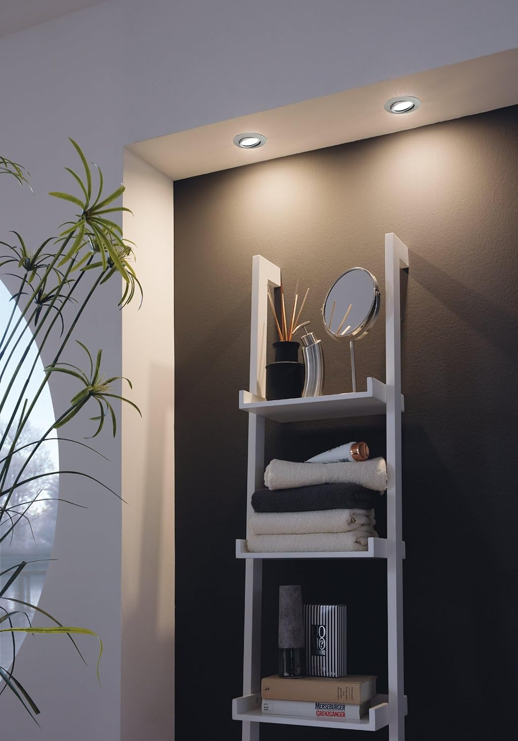 EGLO Set of 3 Pineda LED Recessed Spotlights, Swivelling, Plastic, Silver, Ceiling Spotlight, Flat, Warm White, 4.9 Watt, 1080 Lumen, 3000 K, Diameter 8.4 Cm