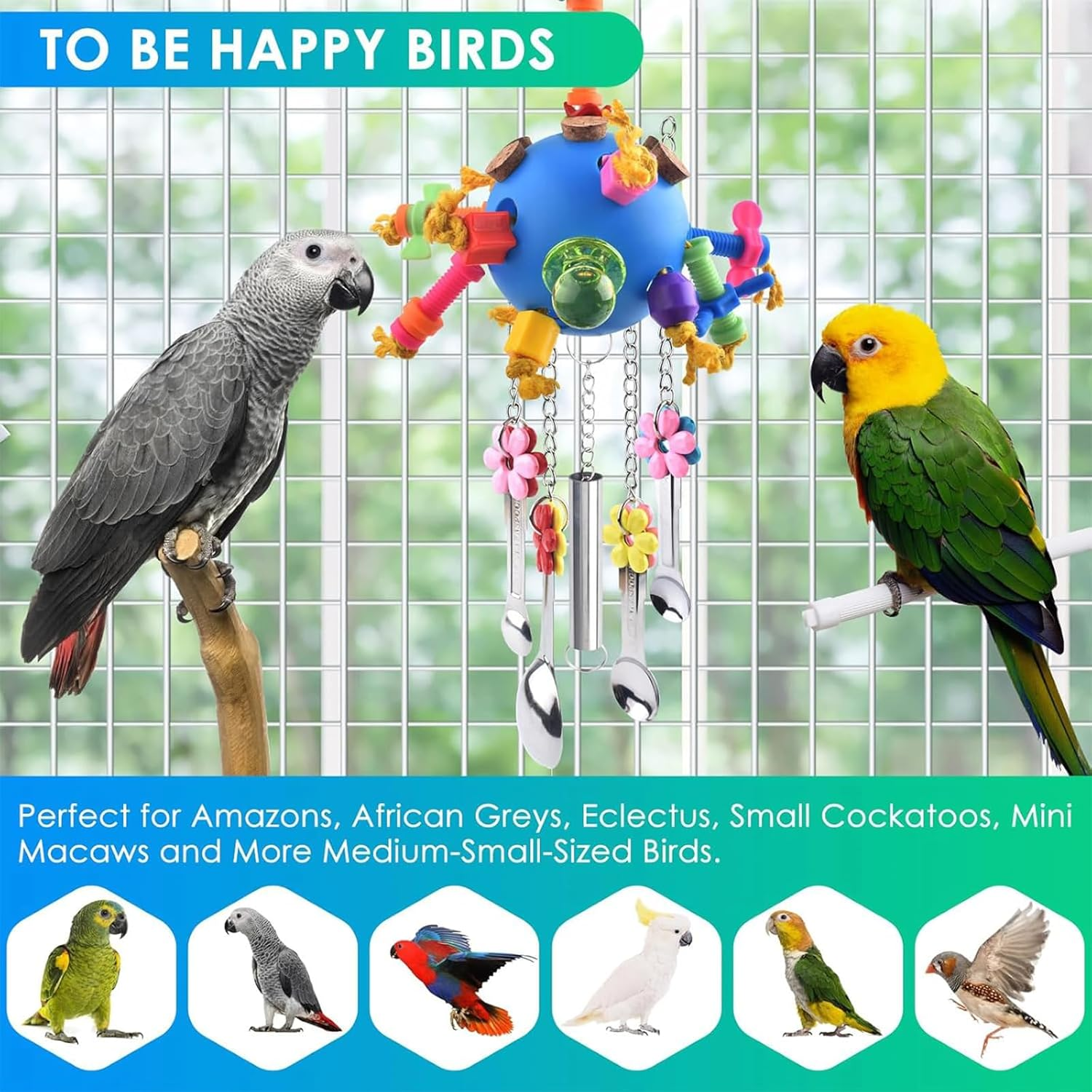 Cozioz Colorful Acrylic Bird Chew Toys &ndash; Pull Spoons & Stick Toys for Parrots, African Greys, Conures, Caiques, Quakers, Small Cockatoos, Mini Macaws, Eclectus & More