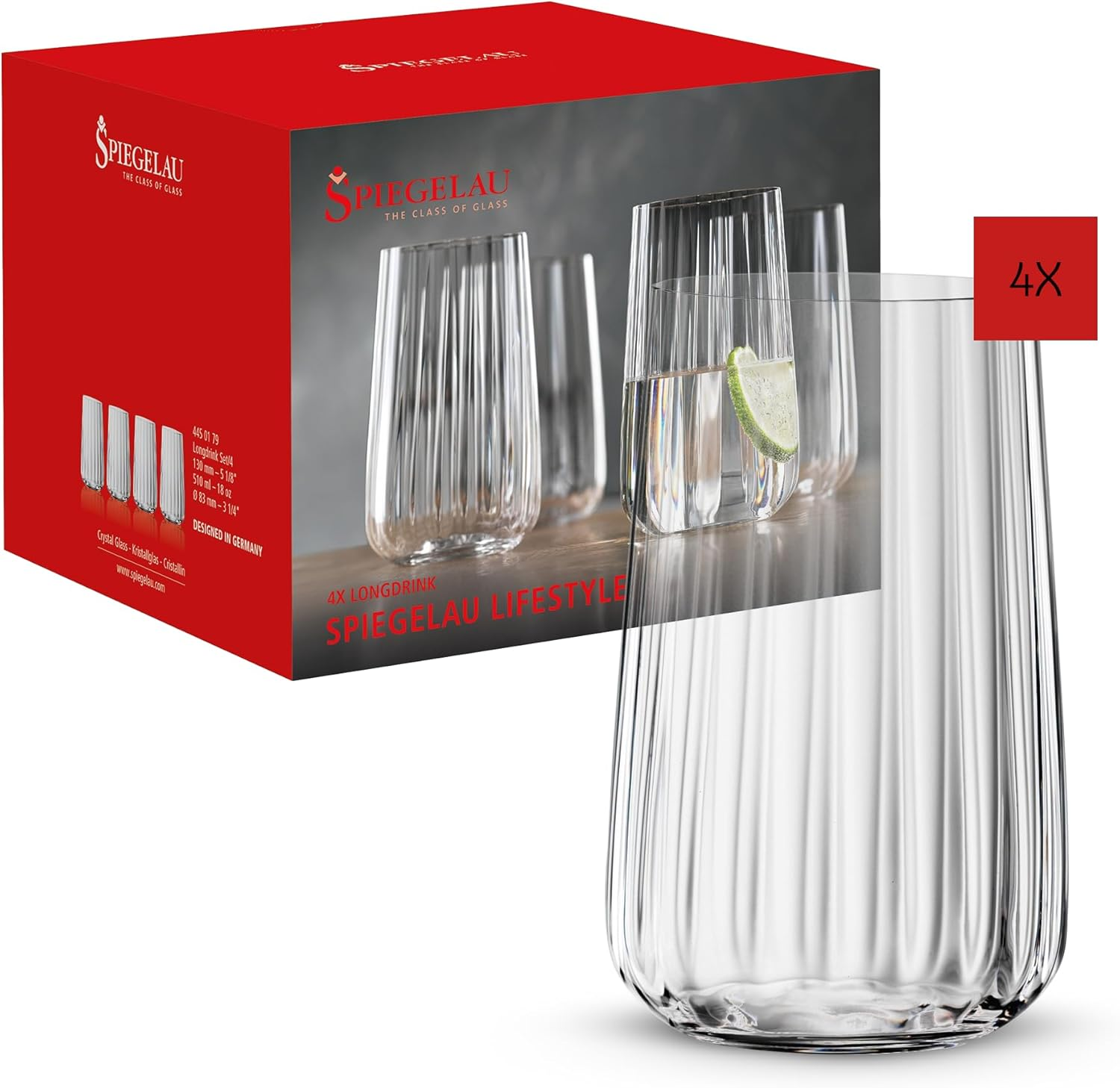 Spiegelau Lifestyle Long Drink Glass, Clear &ndash; Crystal Barware for Cocktail, Mocktail & Refreshing Beverages &ndash; Machine-Made with Modern Design, Durable & Dishwasher Safe &ndash; 510 Ml Capacity (Pack of 4) image number 5