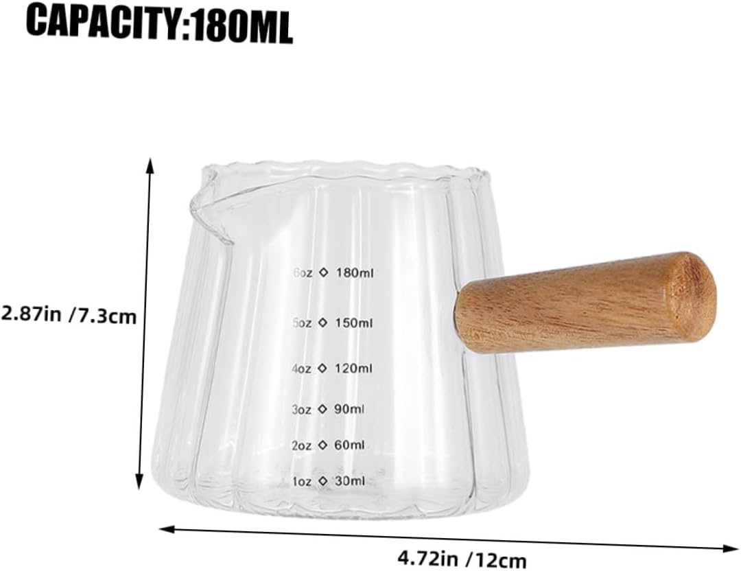 Sosoport 2Pcs Transparent Glass Espresso Shot Cup with Wooden Handle Small Milk Frothing Pitchers for Precise Coffee Measuring Portable Creamer Cups for Home Office and Travel image number 4
