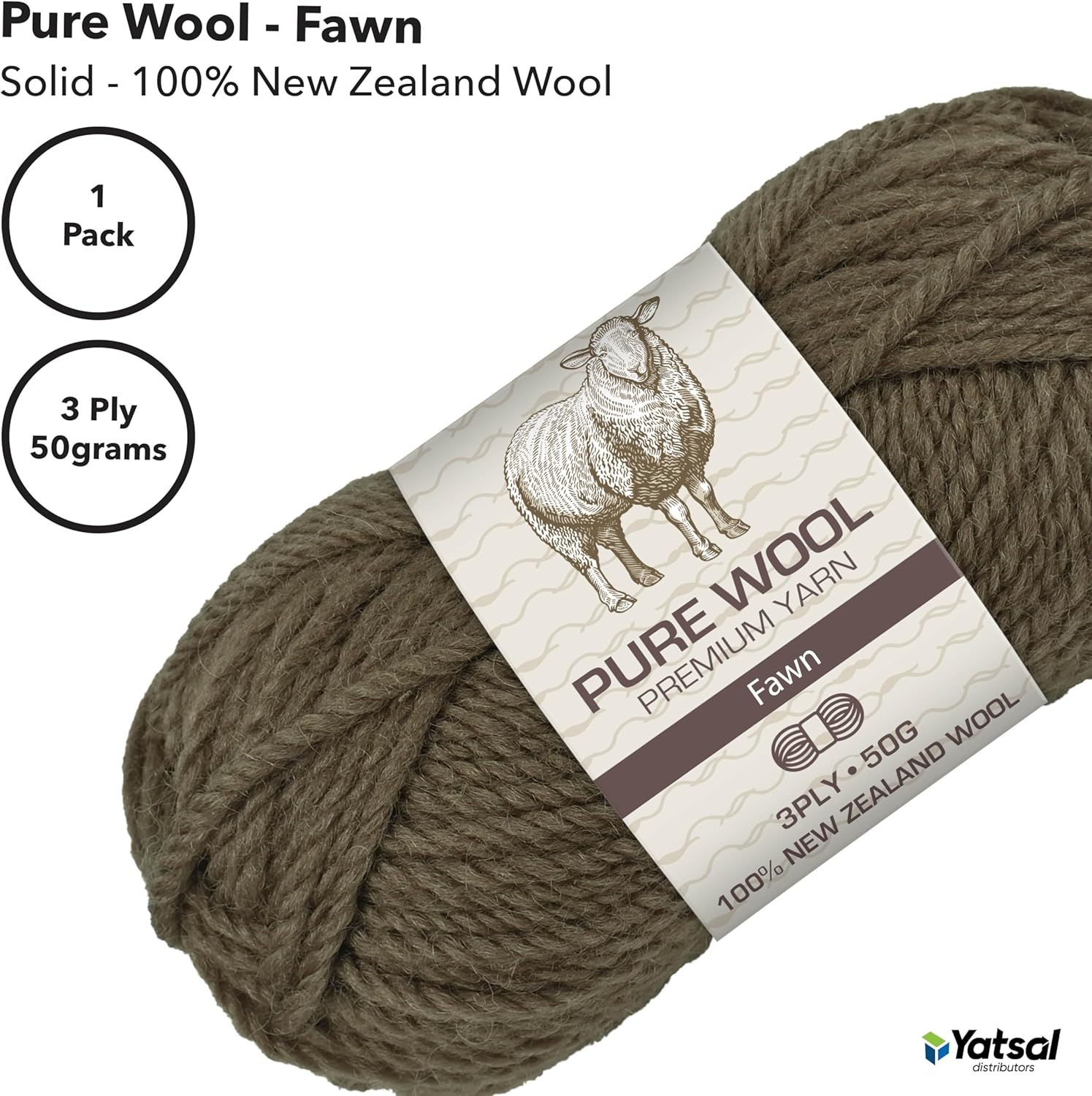 3-Ply Pure Wool 50 G, Fawn image number 2