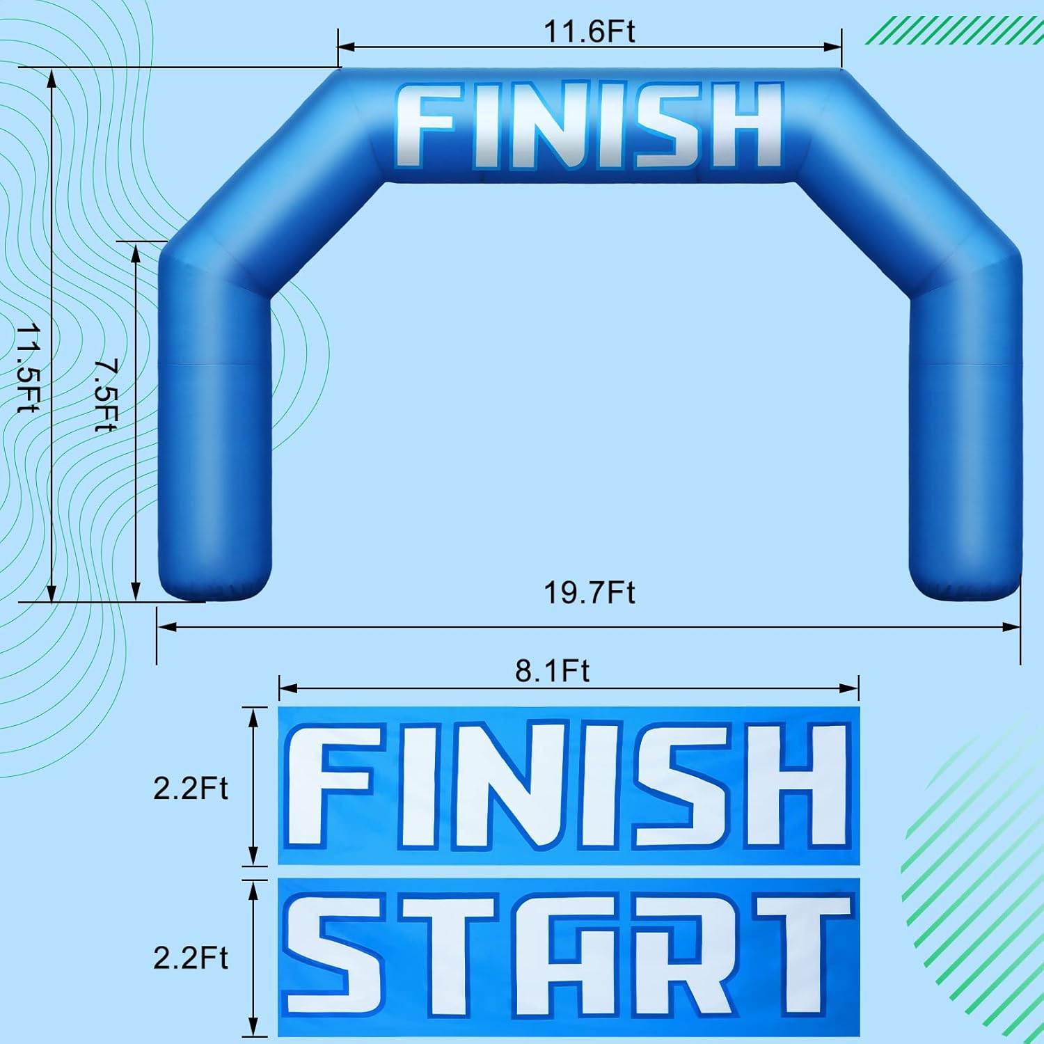 Racing 20Ft Inflatable Arch with Start Finish Line Banners and Air Blower Blue Hexagon Inflatable Archway Racing Blow up Archway for Race Outdoor Sport Party Advertising Commerce image number 1