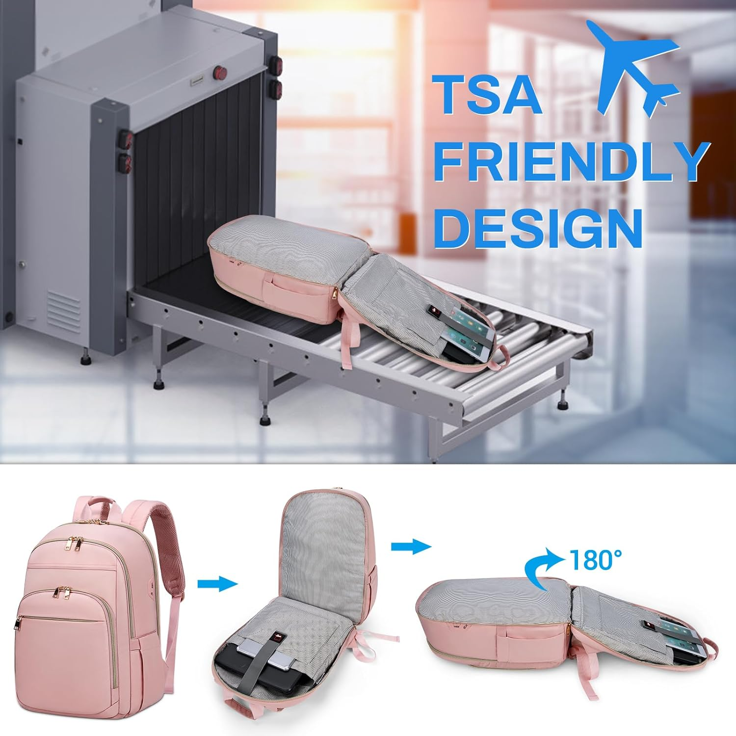 Laptop Backpack for Women 15.6 Inch Travel Backpack with USB Port, Lightweight School Backpack Waterproof Computer Bag for School Work Travel - Black image number 2