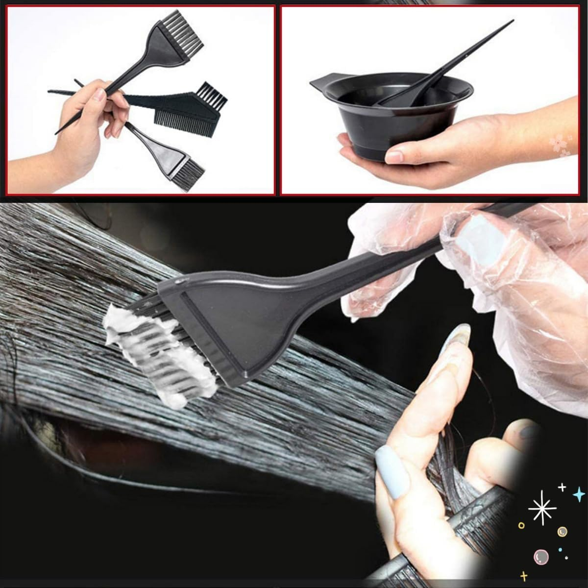 4PCS Piece Hair Dye Brush and Bowl Set, Tool Mixing Bowl Kit Color Comb Hair Dye Applicator, Bowl and Brush Hair Dye DIY Hair Tools for Salons and Homes