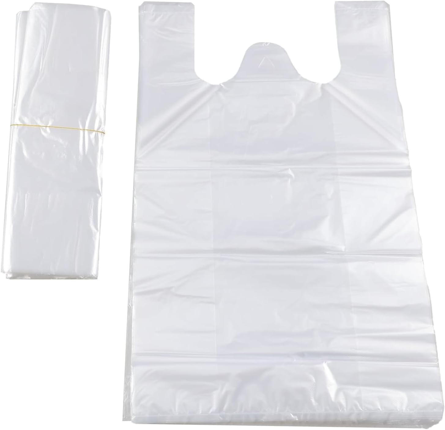Plastic Bags White Grocery Bags Plastic Shopping Bags with Handles T Shirt Bags for Small Business Store Retail Restaurant Standard Supermarket Size (Clear(10.2 * 16.5In,100 Pcs))