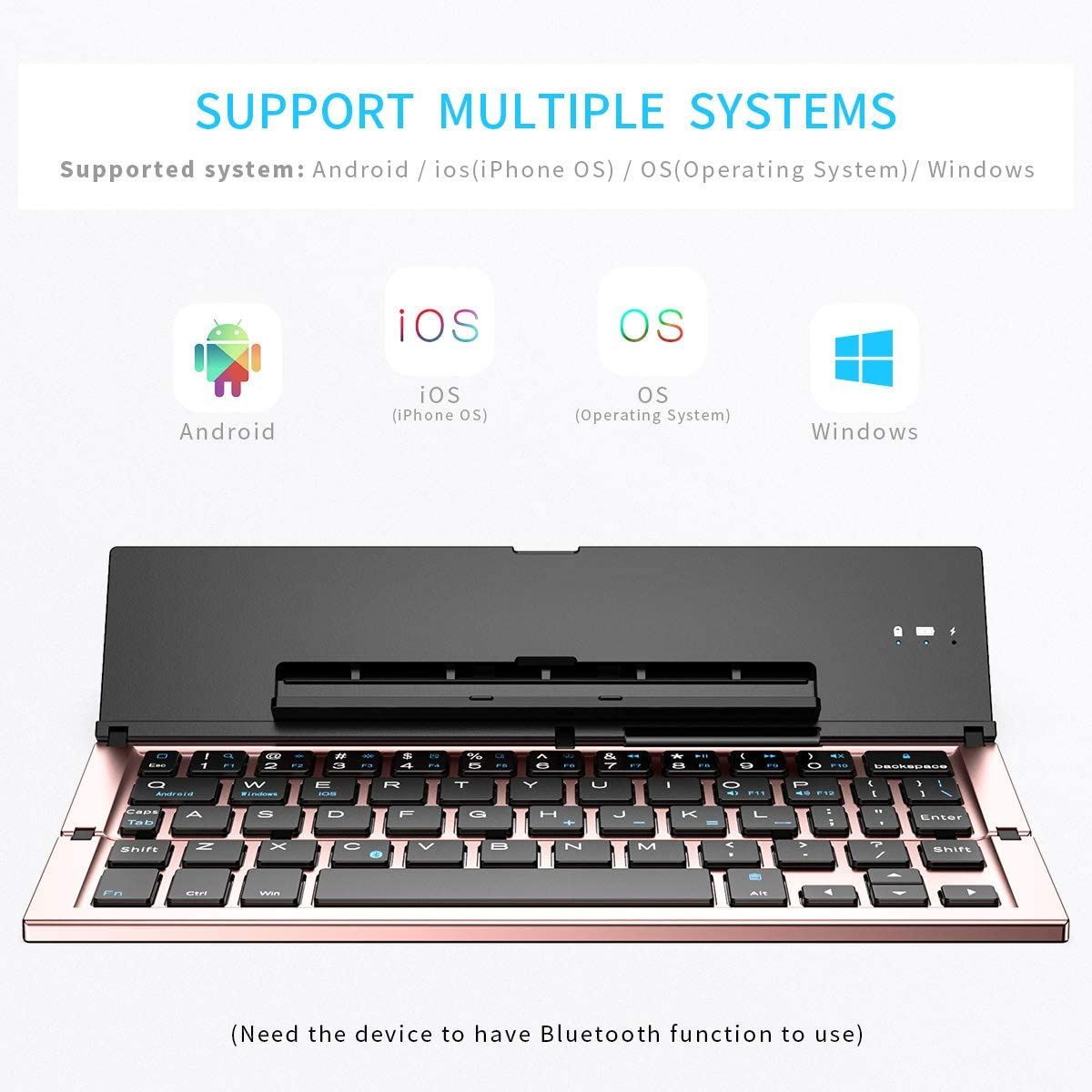Folding Keyboard,Geyes Portable Travel Bluetooth Keyboard for Iphone12 /11 / Xs Max/X/8/7 Plus/7/6S Plus/6/Ipad 2018 9.7/Air 2 /Pro 9.7/Ipad Mini 5/4, Samsung Android Tablet Smart Phone (Rose Gold) - Rosegold image number 6