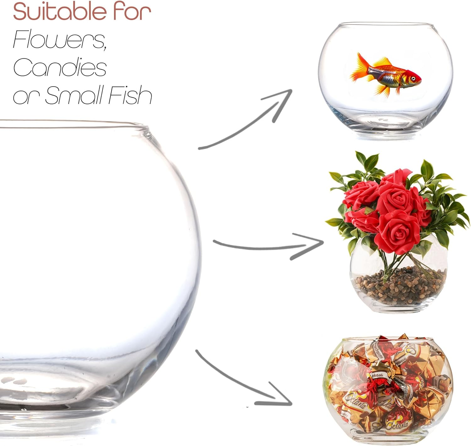 Glass Bubble Vase, Width Glass Fish Bowl Vase, Bubble Bowl Vase for Terrarium and Flower Vase image number 4