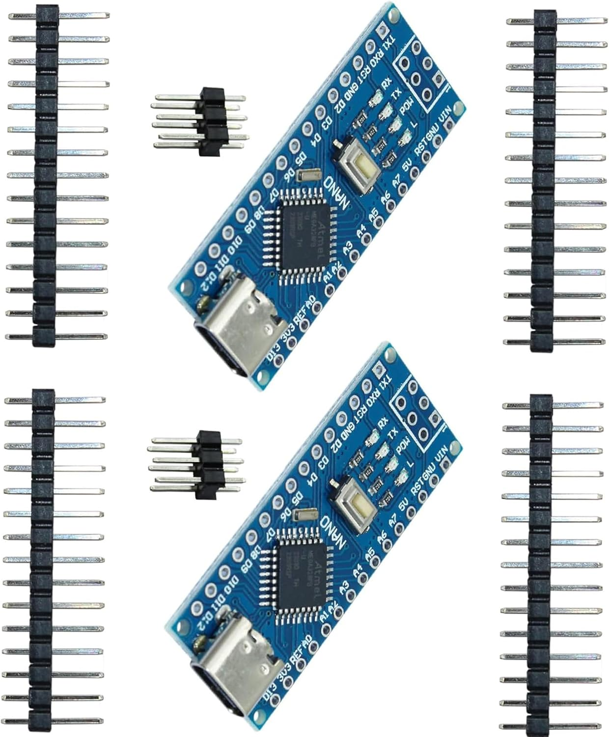 A-DIGISHUO 2Pcs Nano V3.0 Atmega328P CH340G | Microcontroller Board Development Board |5V 16M Type-C Port Module with PIN Connector Pins Not Soldere image number 3