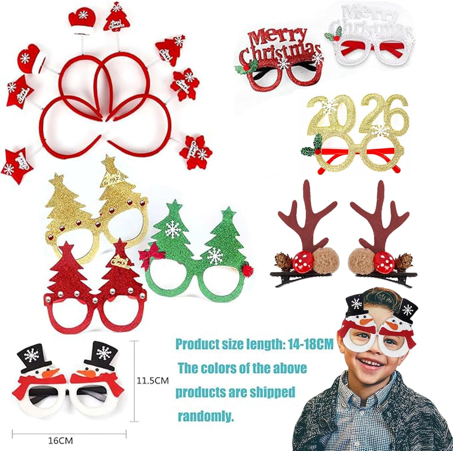 Christmas Glasses Frame and Headbands Set 12Pcs, Cute Head Hat Toppers, Holiday Party Decorations Decorations Gift, Christmas Party Supplies for and Holiday Parties image number 5