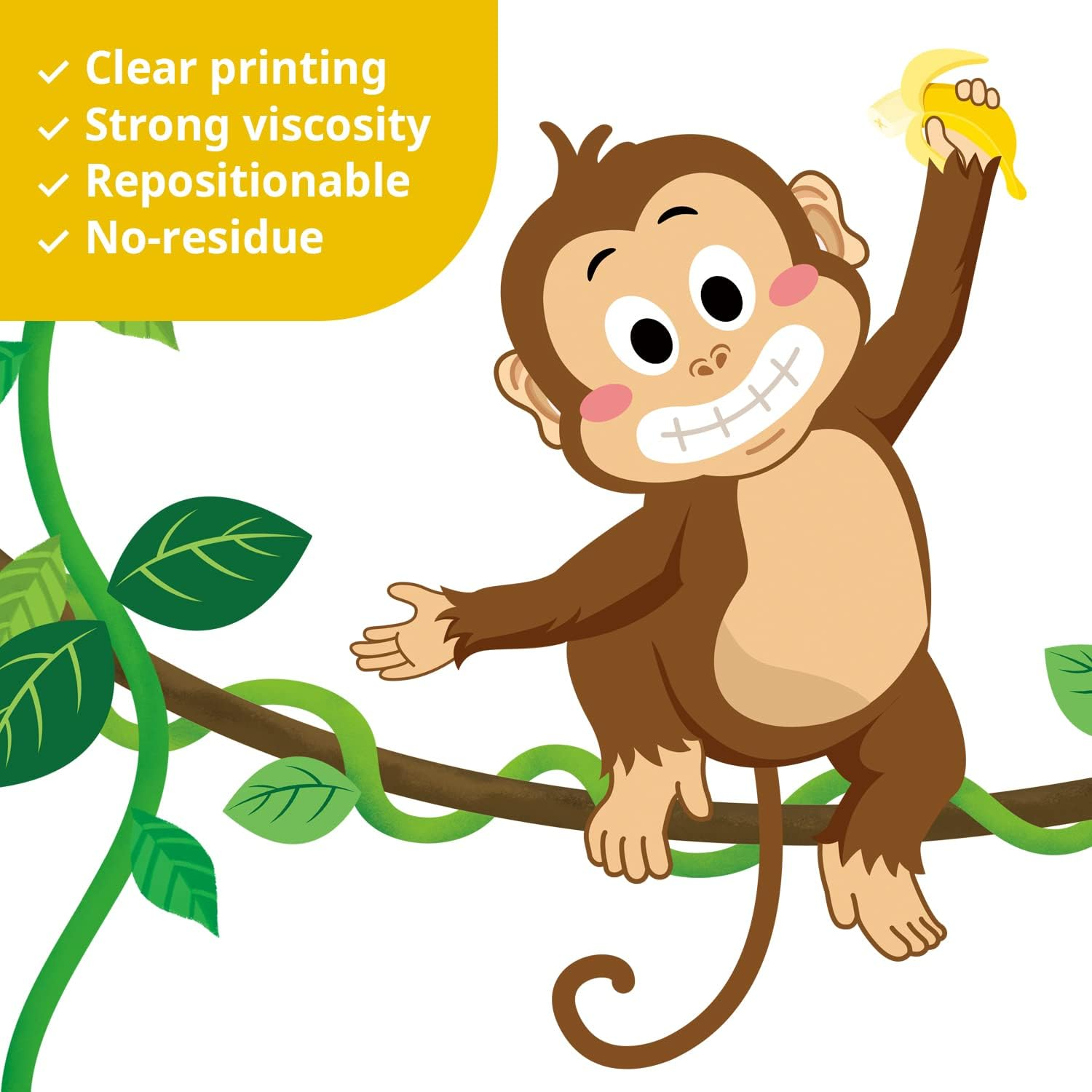DECOWALL DS9-8053 Monkey Vines Wall Stickers Animals Kids Decals Peel and Stick Removable for Nursery Bedroom Living Room Baby Family Leaf Art D&eacute;cor image number 5