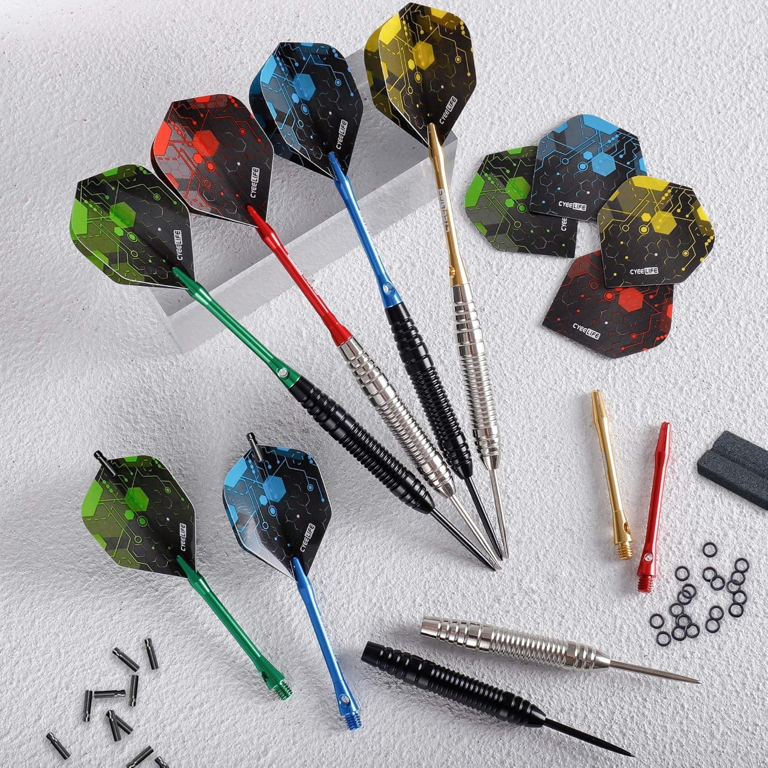 Cyeelife Steel Tip Darts 12 Pack,Professional 20 Grams Metal Dart Set with 4 Color Premium Aluminum Shafts, 4 Style 16Pcs PET Flights and 12 Alu Flight Protectors,Beginner or Professional Darts image number 5