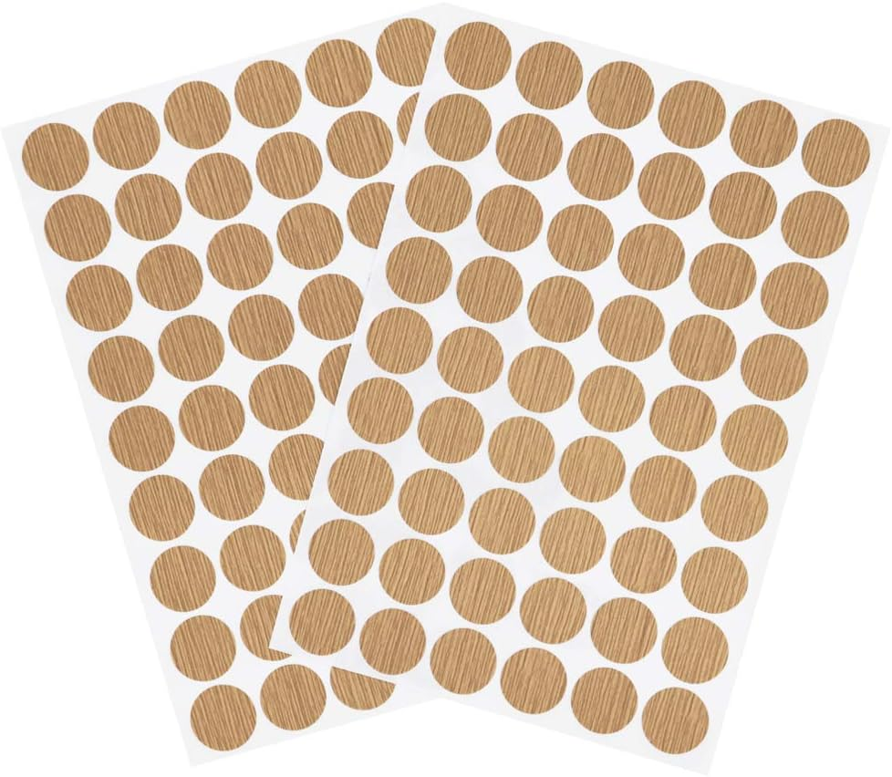 Self-Adhesive Screw Hole Stickers PVC Cover Caps Dustproof for Wooden Furniture Cabinet 21Mm 2 Sheets/108 Pcs Deep Oak