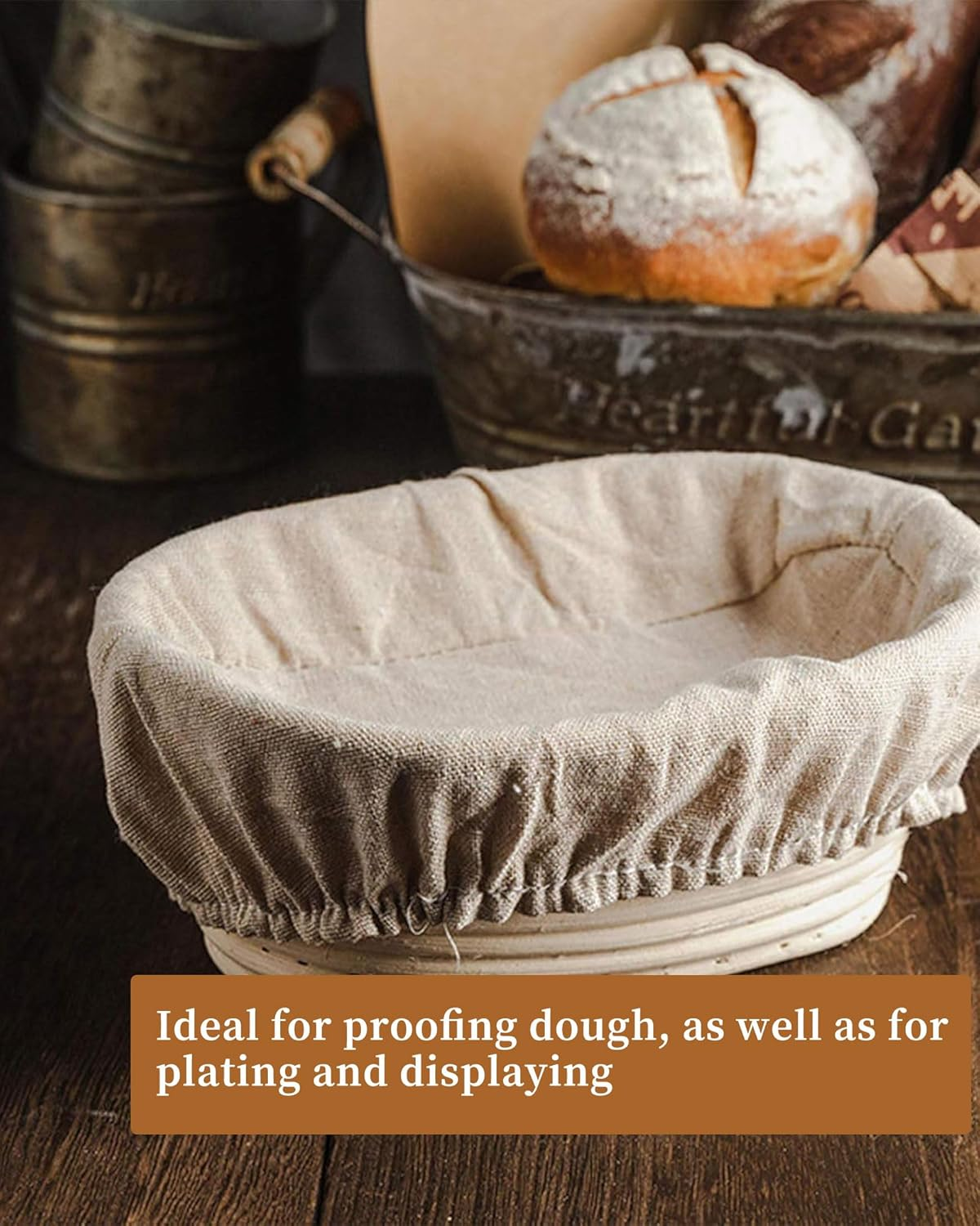 Oval Bread Proofing Basket Rattan Banneton Brotform Sour Dough with Linen Liner Bread Proofing Baskets image number 5