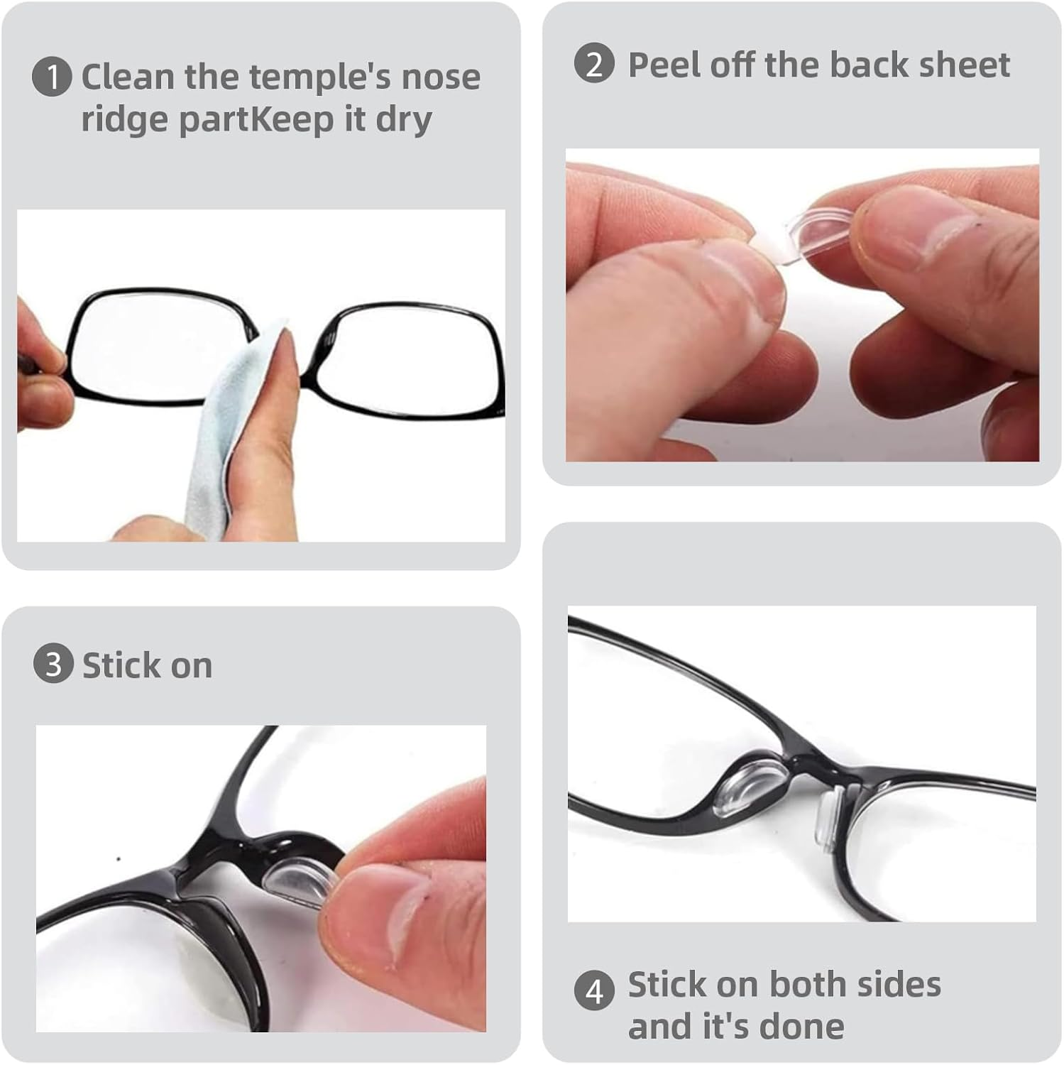 Suytvenxau 10 Transparent Pairs Eyeglass Nose Pads, Glass Nose Pad, Glasses Pad, Adhesive Anti-Slip Soft Silicone Cushion for Sunglasses, Eyeglasses, Comfort Fit, Lightweight Design - Black image number 4