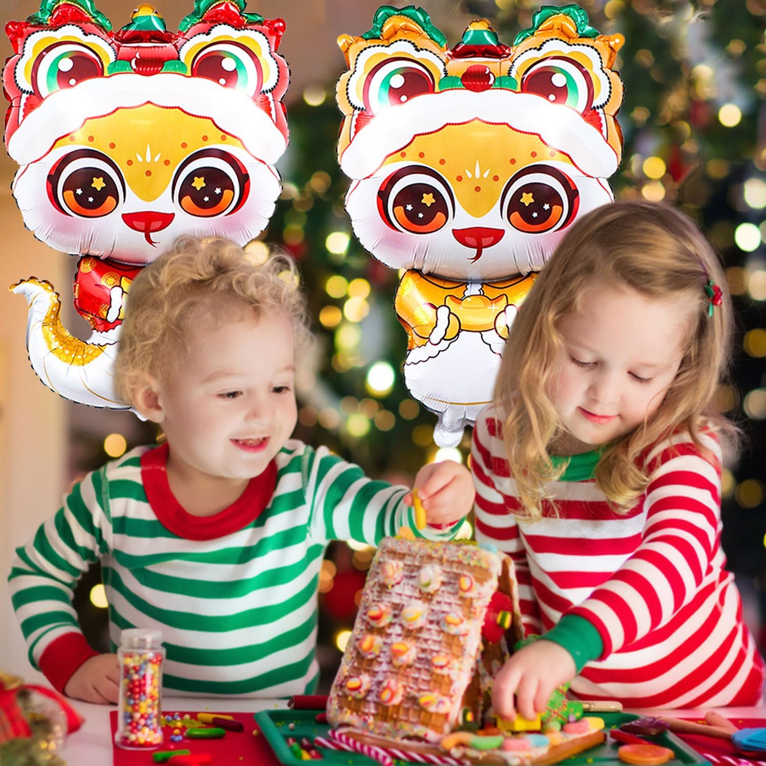 Red Gold Chinese New Year Balloons, Cute Lion Dance Hat Snake Balloons for Chinese Year of the Snake Decoration Lunar New Year Decorations 2025 image number 2