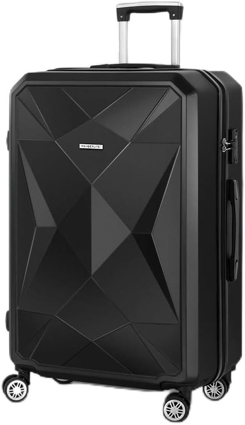 Wanderlite Luggage, Trolley Suitcase Hand Luggages Hard Case Shell, Travel Strap Bag Carry on Storage Adult Kids Lightweight Roller TSA Lock Dual Wheels, Black