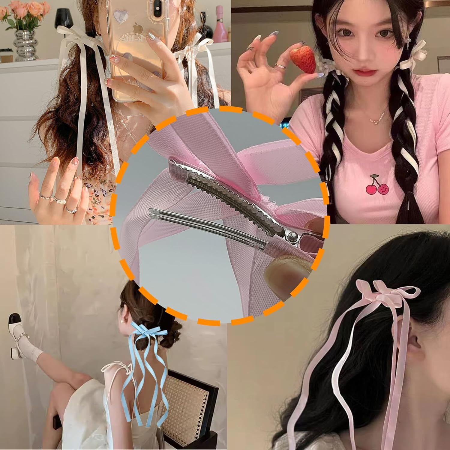 KASESSS 24 Pcs Hair Clips Women and Girls, Heart and Star Hair Clips Set, Long Ribbon Bow Hair Clip Colorful Snap Hair Clips Plastic and Metal Hair Clips Cute Hair Accessories for Daily Party Wedding image number 1