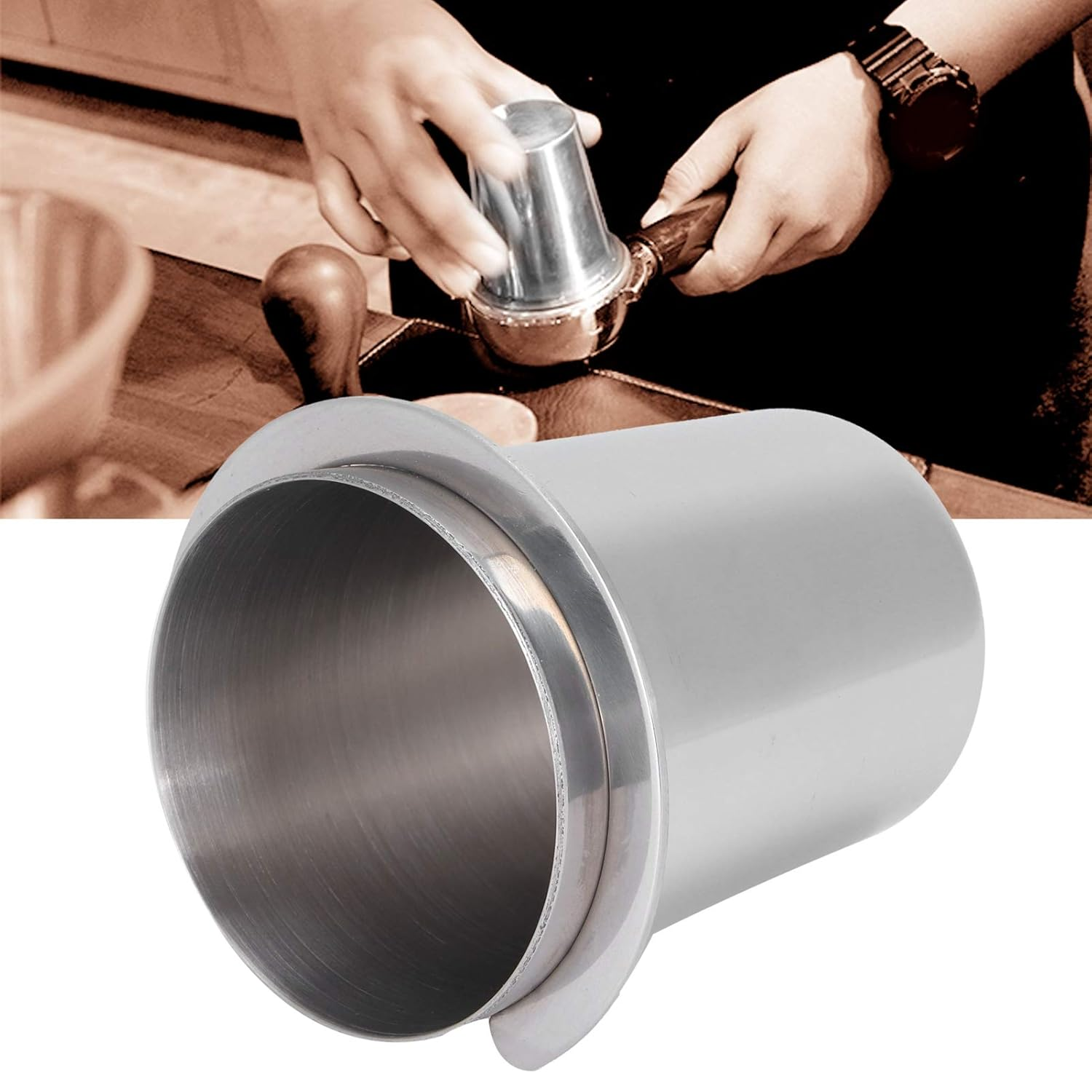 51Mm Stainless Steel Coffee Machine Handle Dosing Cup, Grinder Powder Collector, Ideal for Espresso Machines, Silver, Milk Tea Shops, Homes, Coffee Shops image number 3