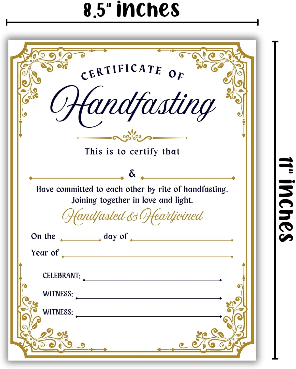 Handfasting Union Ceremony Certificate Cord Ribbon 6Pk 8.5X11&rdquo; on Linen Commitment Bound Celtic Medieval Secret Partner Parchment Marriage