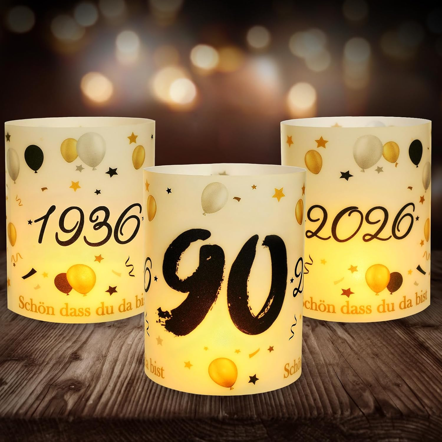 12 Lantern Table Decoration 90Th Birthday, Seutgjie 90Th Birthday Anniversary Decoration Man Woman 1936-2026 Black Gold for Tea Lights or Candles image number 3