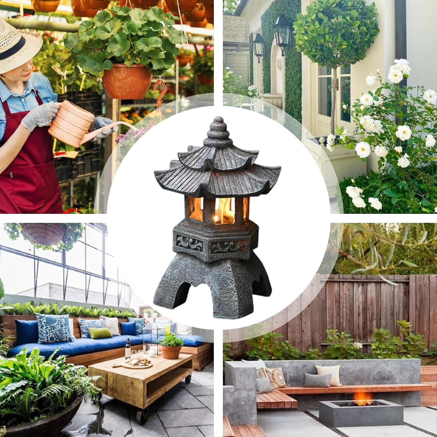 Solar Lantern - Stone Japanese Pagoda Lantern Statue, Solar Powered Yard Lights for Pathway, Court, Front Yard image number 3