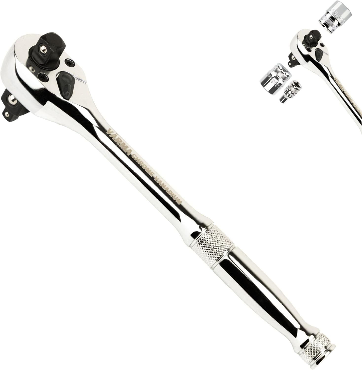 3-In-1 Ratchet Wrench &ndash; 1/2", 3/8", 1/4" Drive | 72-Tooth Reversible Ratchet Handle | CR-V Steel, 8-Inch (200Mm) | High-Torque, 5&deg; Swing Arc, CR-V Steel for Automotive & Mechanical Use image number 2