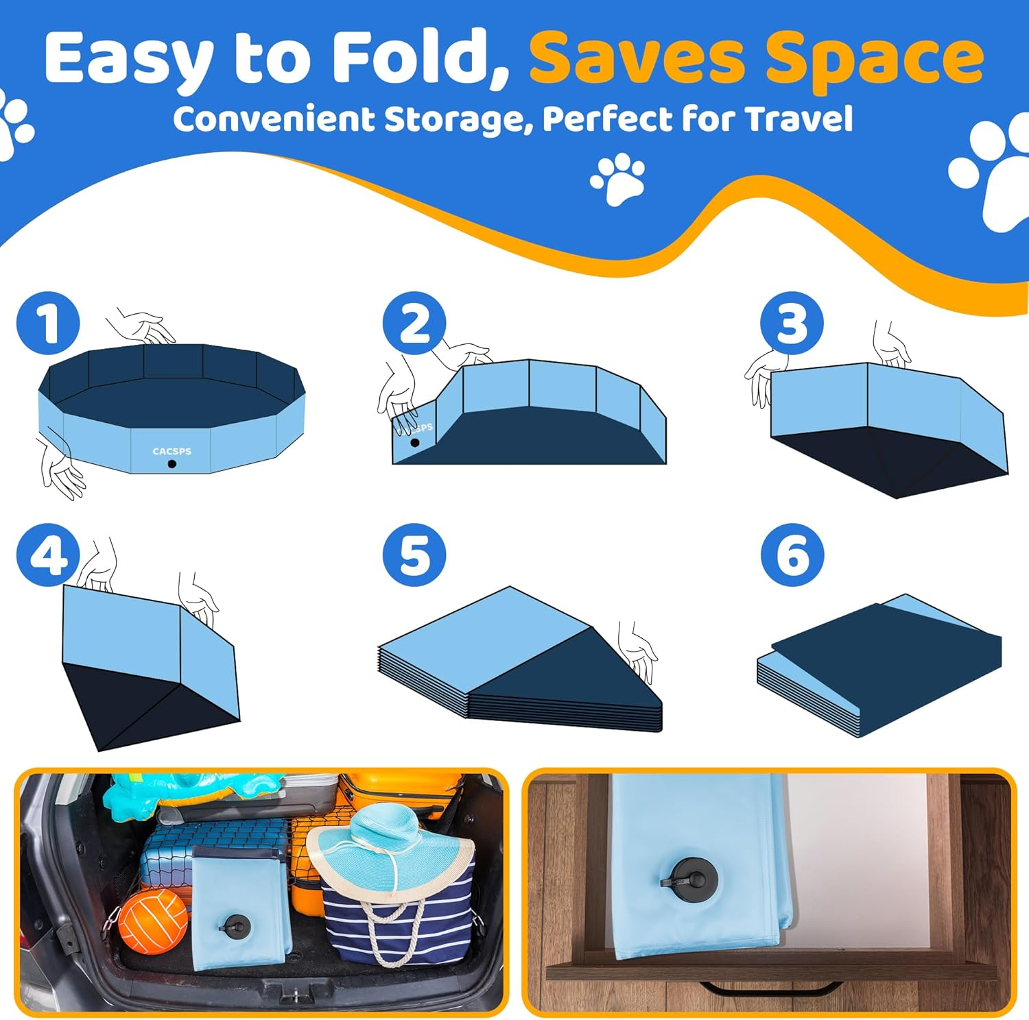 CACSPS Foldable Dog Pet Bath Pool-48 Blue image number 3
