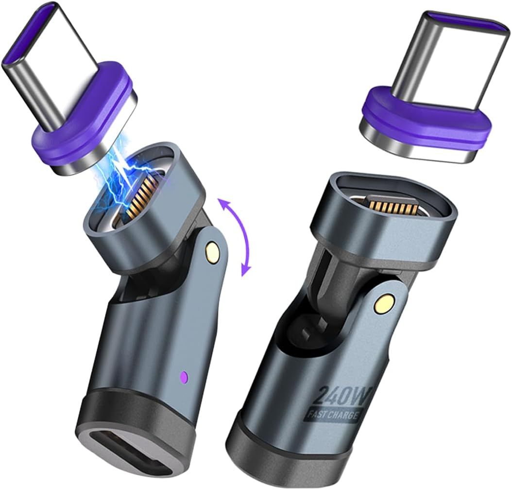 MAGNILINK USB C Magnetic Adapter 180 Degree Right Angle USBC Extender 240W PD Swivel Magnet Charging Connector Type C Breakaway - for Steam Deck, Iphone 15, ROG Ally, Macbook, Switch and More image number 2