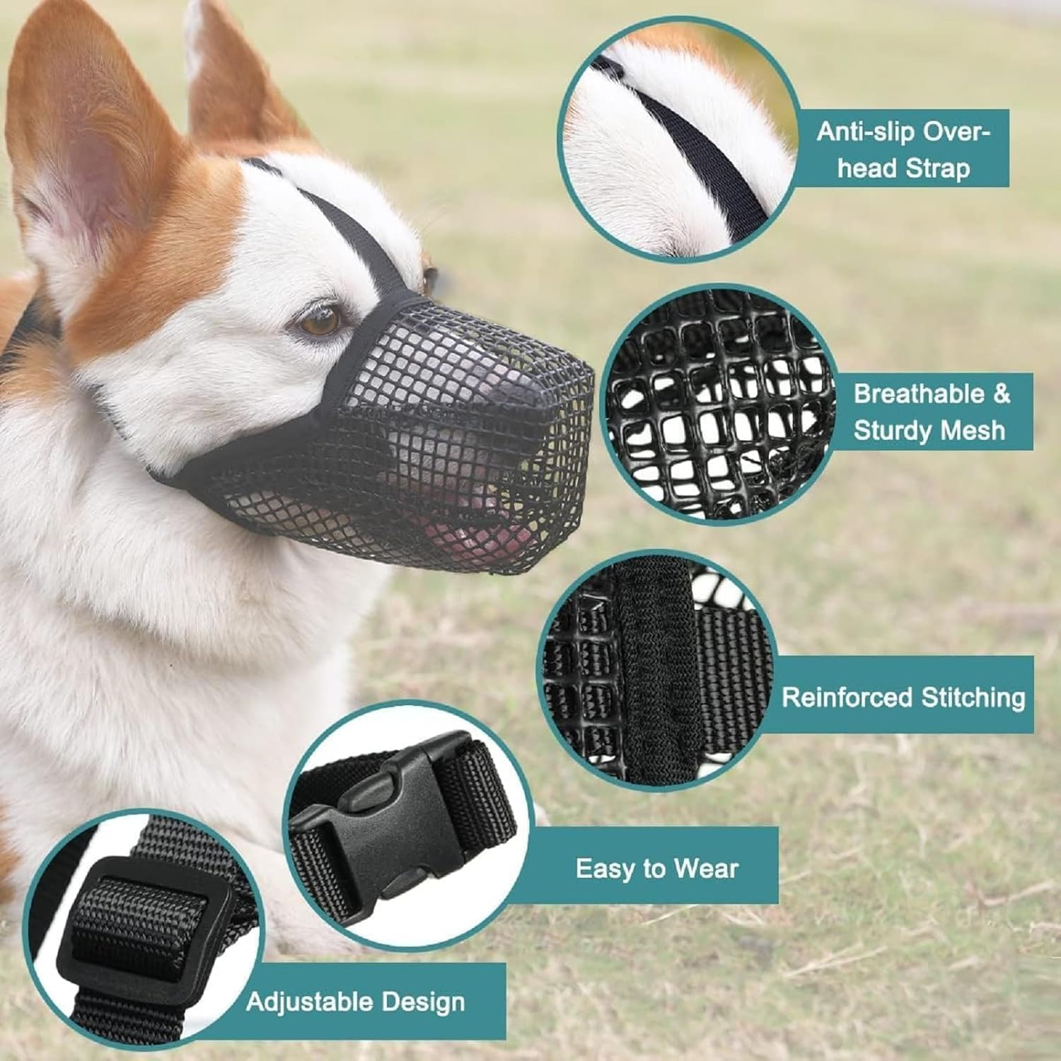 Dog Mask, Soft Mesh Mask, round Mesh Dog Mask, Prevents Eating, Biting and Chewing, Adjustable Poison Bait Protective Mask Suitable for Small and Medium-Sized Dogs (Black, M) image number 6