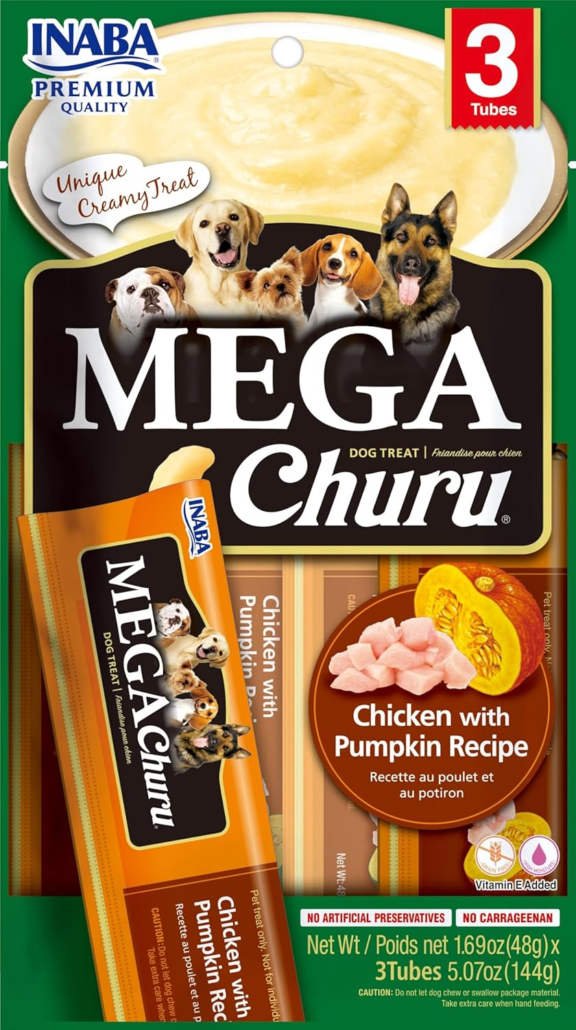 INABA DOG MEGA CHURU PUREE CHKN PMPKN 144G 6PK (OM6)