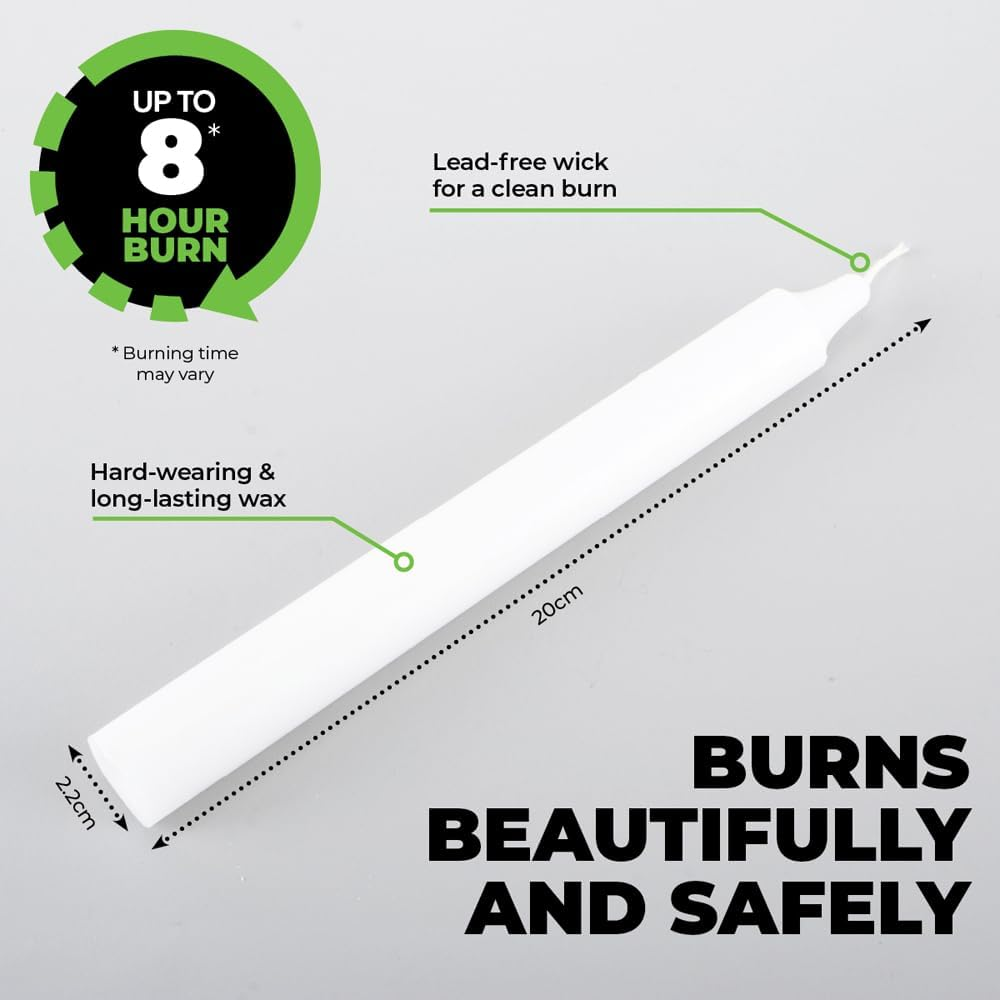 [24PCE] Home Master Unscented White Candles, Clean Burning, Smokeless and Long Lasting Candles for Home Decor, Weddings, and Religious Ceremonies - 20Cm image number 1