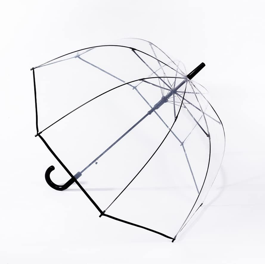 Threeh Clear Bubble Umbrella Curved Handle Sturdy Plastic Transparent Dome 8 Ribs Auto Opened Lightweight Stick Umbrella
