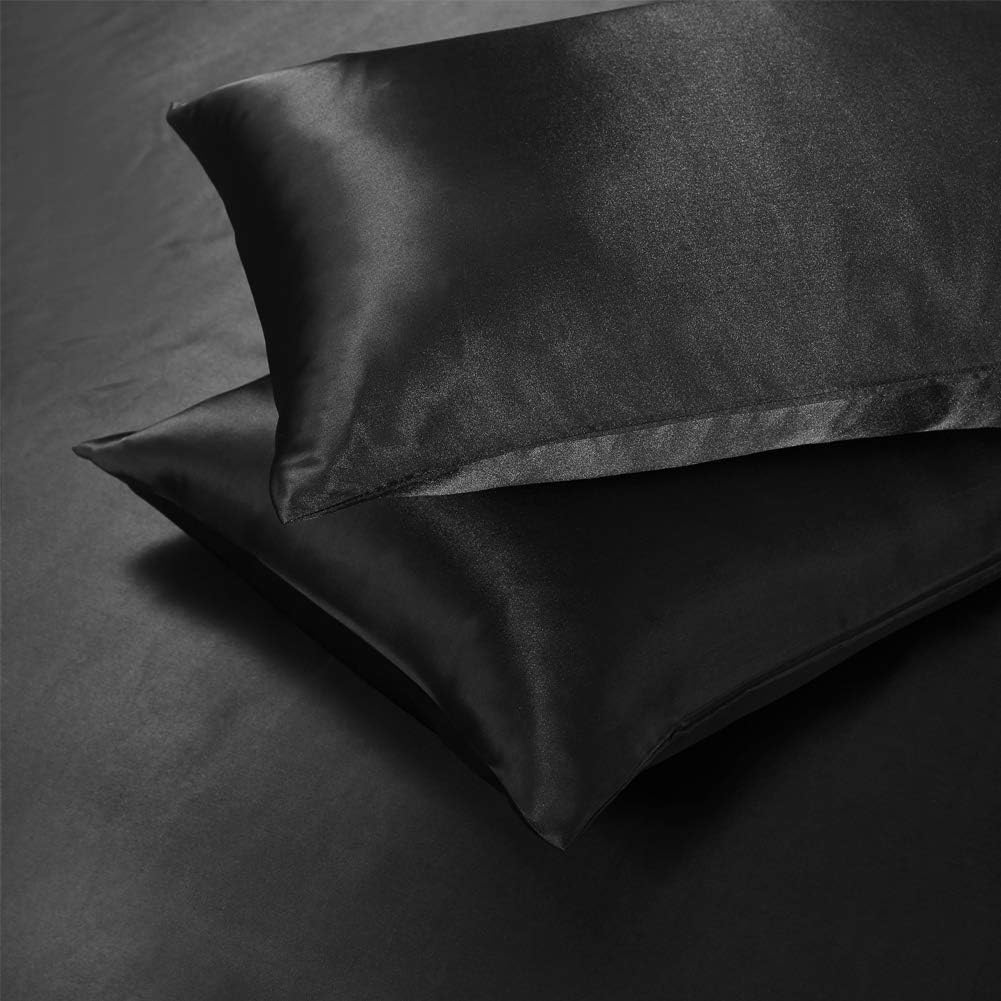 Aimay 3 Piece Duvet Cover Set (1 Duvet Cover + 2 Pillow Shams) Satin Silk Luxury 100% Super Soft Microfiber Bedding Collection (Queen,Black) image number 7