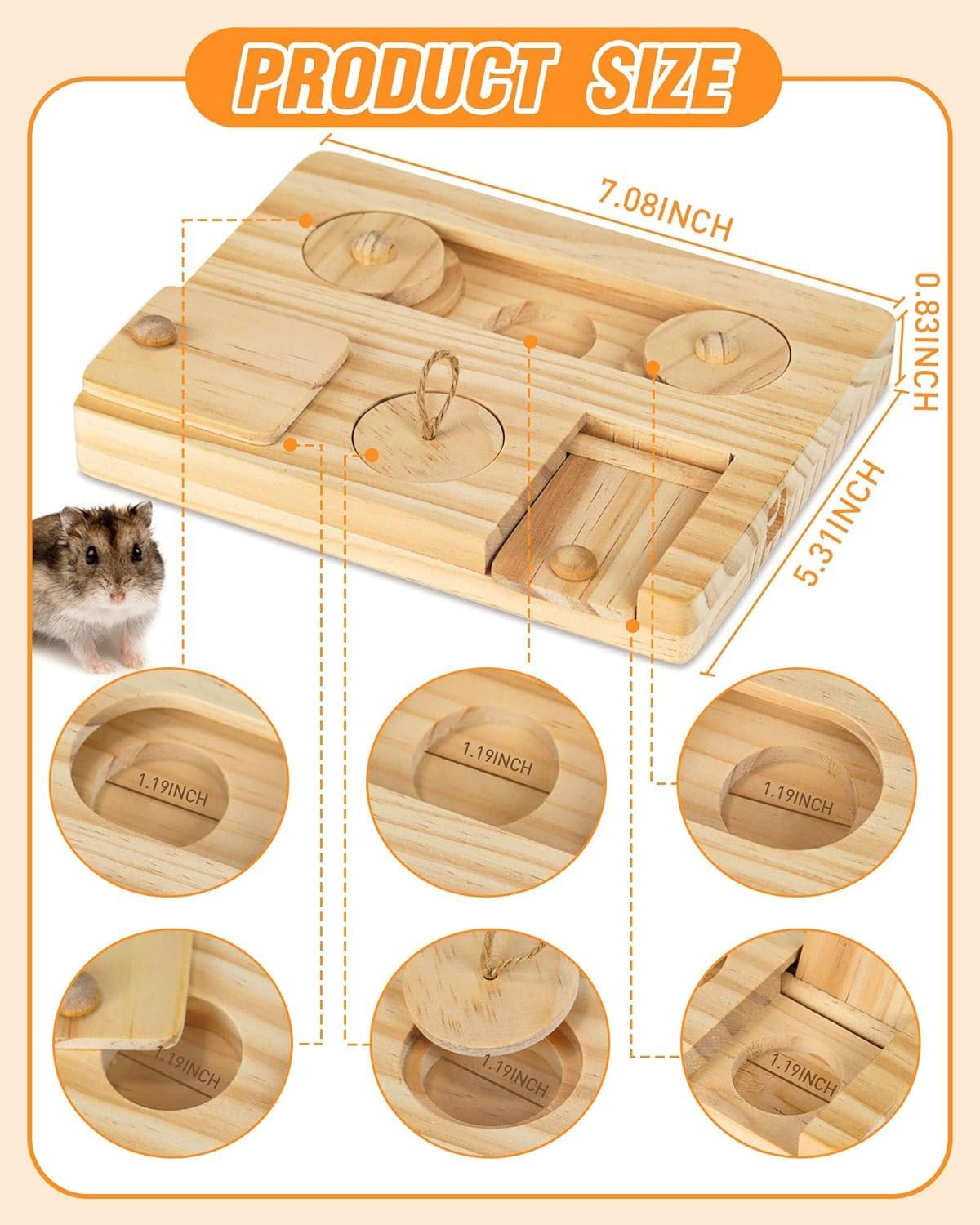 6-In-1 Wooden Small Animal Foraging & Puzzle Activity | Interactive Treat Dispenser for Rabbits, Guinea Pigs, Hamsters & Rodents | Natural Pet Enrichment for Aussie Pets image number 2